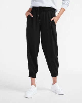 NEW EXPRESS $70 BLACK HIGH WAISTED DRAWSTRING JOGGER PANTS SZ L LARGE - Image 1 of 2