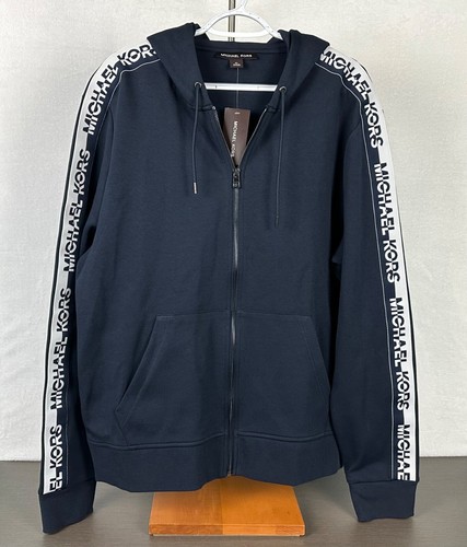 Felpa giacca Michael Kors uomo blu navy mezzanotte logo nastro full zip nuova con etichetta