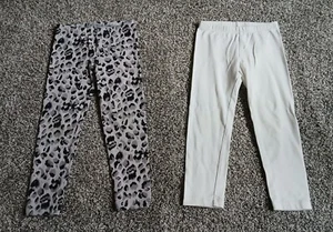  Old Navy Girls 4t Cotton Leggings Lot Of 2 Sparkly White & Grey Jaguar  - Picture 1 of 6