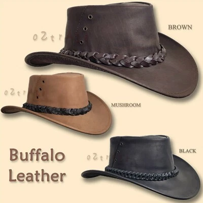 【oZtrALa】HAT Jacaru BUFFALO Leather Australian OUTBACK Cowboy Mens Indiana Jones - Image 1 of 4