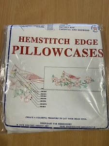Pillow Cases X 2 Stamped To Embroider Cardinal Bird & Dogwood Rose J Dempsey USA - Picture 1 of 7