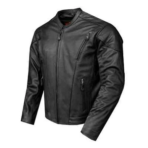 Leather Black Men's Vented Motorcycle Racer Jacket W/ Zip out Lining & Air Vents - Picture 1 of 6