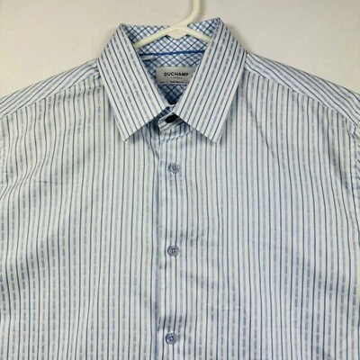 Duchamp Dress Shirt Mens 16 - 41 Blue Striped Long Sleeve Tailored Fit Large EUC - Image 1 of 4