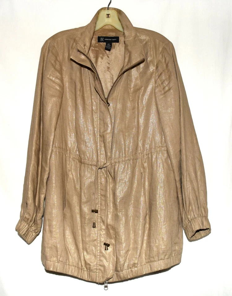 INC International Concepts Golden Beige Linen Womens Zip Jacket Size S - Image 1 of 4