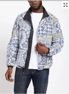Obey Patchwork Reversible Jacket Black Navy Size Medium - Picture 1 of 8