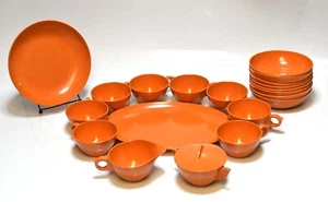 RETRO MCM ORANGE MELAMINE 20 PIECE BREAKFAST SET - Picture 1 of 8