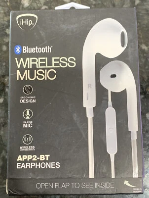 iHip APP2-BT Extra Bass Bluetooth Wireless Music Earphones Ergonomic FDAPP2BT-W - Image 1 of 4