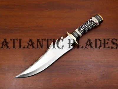 HANDMADE D2 STEEL FIXED BLADE HUNTING BOWIE KNIFE BRASS GAURD & ARTIFICAL STAG Foto 1 de 4
