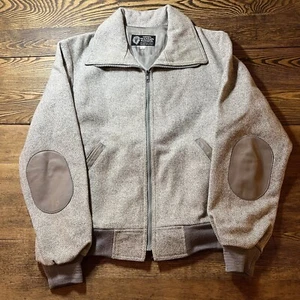 Vtg Green Mountain Woolens Wool Jacket Bomber Elbow Patches Size L Made in USA - Picture 1 of 19