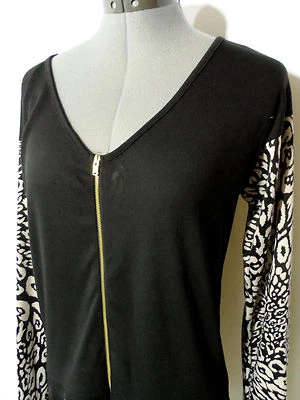 Nuevo con etiquetas Cárdigan Suéter Manga Estampado Guepardo SML Negro Gris Latón Cremallera Cuello en V Foto 1 de 4