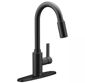 Robinet de barre à arc élevé à une poignée noir mat Moen Genta LX 5882BL - Photo 1/3