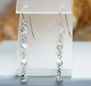 ~MGJ~  Sterling Silver Diamond Cut 3,2mm Cubes Dangle EARRINGS - Picture 1 of 4