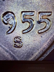 1955-S Lincoln Wheat Cent Die Chip On 9 In Date - Picture 1 of 3