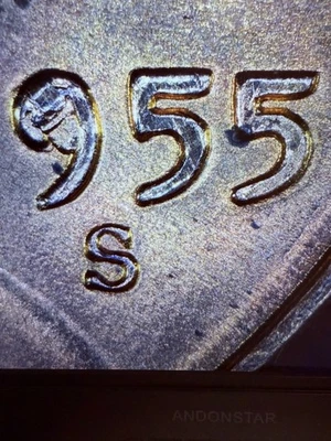 1955-S Lincoln Wheat Cent Die Chip On 9 In Date - Image 1 of 3