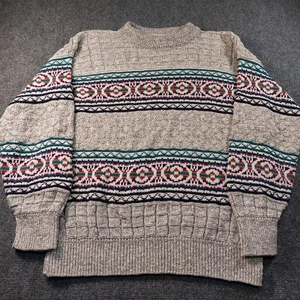 Vintage 80s Mens Large Van Heusen Grandpa Sweater Pullover USA Nordic Stripe - Picture 1 of 8