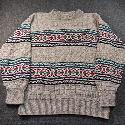 Vintage 80s Mens Large Van Heusen Grandpa Sweater Pullover USA Nordic Stripe - Image 1 of 4