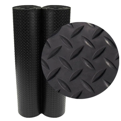 BRANDED Diamond Plate Rubber Safety Mat 4 X 8 Ft Black Garage Flooring Roll 32 Sq Feet