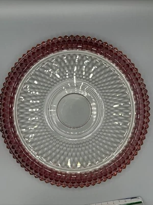 12.25” Vintage Heavy Glass Tray. Indiana Glass Ruby Flash Diamond Point  - Image 1 of 2