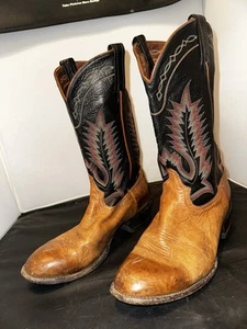 Tony Lama Cowboy Boots Size 10 D Leather Western 6184C Pecan Taurus Made In USA - Picture 1 of 16