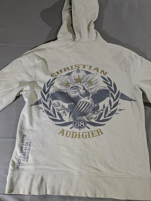 Christian Audigier Sudadera con Capucha Para Hombre Grande Beige Cremallera Gráfico Águila 58 Cresta Foto 1 de 4