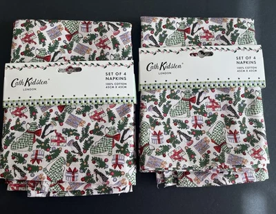 Set of 8 Cath Kidston Ditsy Whimsical Cotton Christmas Napkins 18'x18" New - Image 1 of 4