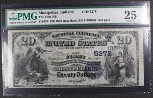 Ch. 5278 1882 $20 DB The First National Bank of Montpelier, Indiana PMG VF25 - Picture 1 of 2