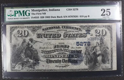 Ch. 5278 1882 $20 DB The First National Bank of Montpelier, Indiana PMG VF25 - Image 1 of 2