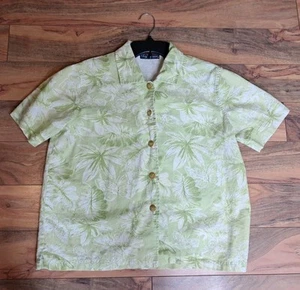 Oleg Cassani Linen Blend Button Up Shirt Size M Green Floral Butterfly Hawaiian - Picture 1 of 10