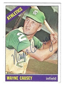Autographed WAYNE CAUSEY Kansas City Athletics 1966 Topps Card #366 - w/COA - Picture 1 of 1