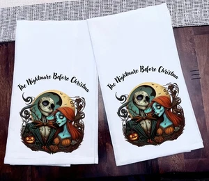 Küchentücher Weihnachten Jack und Sally 2er Set Tinte auf 100% Baumwolle Neu 28x28 - Bild 1 von 1