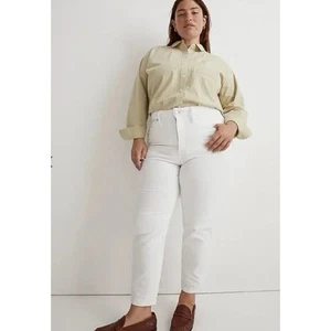 Madewell Stovepipe Jeans size 32 Pure White Straight Leg High Rise Stretch • - Picture 1 of 8