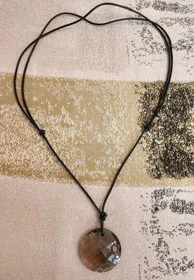 Swarovski Round Brown Glass Pendant Leather Cord Necklace - Image 1 of 4