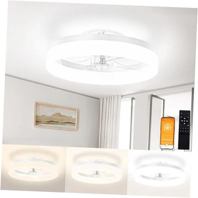  Low Profile Ceiling Fans with Lights and Remote,15.7in Modern 15.7 INCH White - Image 1 of 4