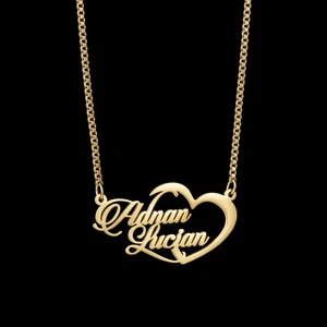 Custom Double Name Necklace Two Names Heart Pendant Jewelry Box Chain Partner - Picture 1 of 5