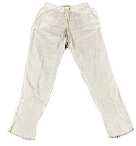 Faherty Organic Cotton Pull-on Pants White Womens S Tasseled Crinkle Raw Frayed - Picture 1 of 8