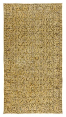 5x9.6 Ft Modern Yellow Turkish Rug. Vintage Handmade Wool Area Rug - Image 1 of 4