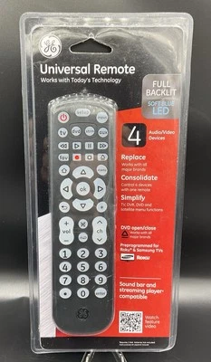 GE Universal Remote Control 4-Device Blue Backlight New Sealed Package - Image 1 of 2