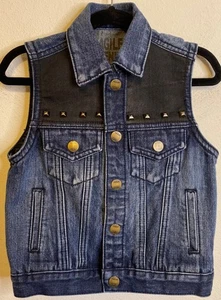 AGILE Denim Studded Snap Button Black Blue Vest Biker Boy Girl Size 5 - Picture 1 of 4