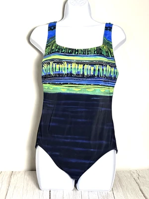 Traje de baño Longitude para mujer talla 14 negro azul verde de una pieza Foto 1 de 4