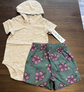 Carter's Baby Boys 2 Piece Short Sleeve Hooded Bodysuit & Shorts Set 6 Months - Picture 1 of 2
