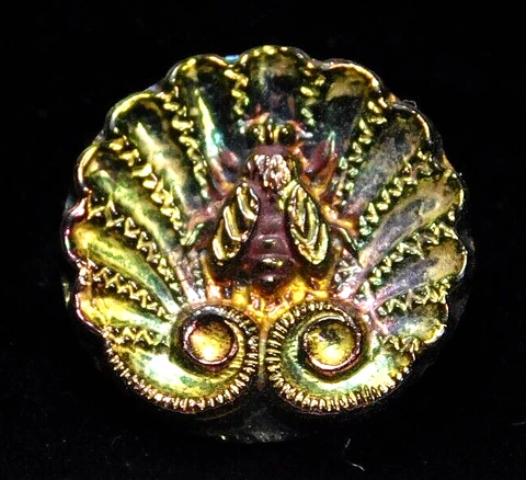 Antique Vtg BUTTON Carnival Luster Glass Fly in a Clam Shell NICE #J3 Cover