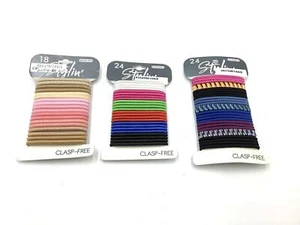 Stylin' 3 Pack Women Hair Elastics Bright Assorted Colors Clasp Free Ponyholders - Picture 1 of 2
