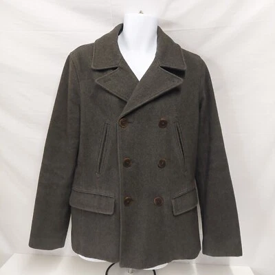GAP Mens Peacoat Naval Coat Deep Olive MEDIUM Wool Military VINTAGE Y2K - Image 1 of 4