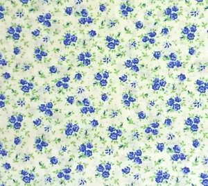 Wild Flowers Ivory Blue Tiny Rose Cotton Calico Quilt Cotton Tiny Floral Santee - Picture 1 of 2