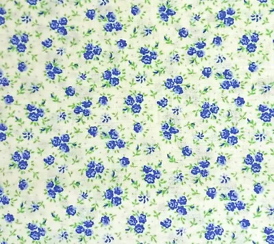 Wild Flowers Ivory Blue Tiny Rose Cotton Calico Quilt Cotton Tiny Floral Santee - Image 1 of 2
