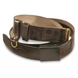 Romanian Military Brown Leather Belt Soviet Era w/ Black Buckle Army Surplus - Picture 1 of 2