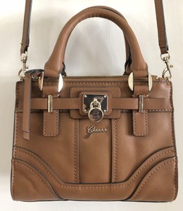 NEW GUESS BROWN GREYSON SATCHEL CONVERTIBLE CROSSBODY SMALL HANDBAG