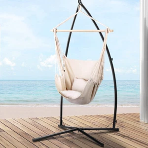 Hammock Chair Outdoor Camping Hanging With Steel Stand Cream - Picture 1 of 8