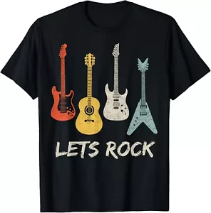 Lets Rock Rock n Roll Guitar Retro Gift Men Women Gift Unisex T-Shirt - Picture 1 of 4