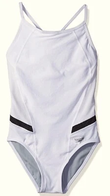 SPEEDO Precision Pleat Flyback WHITE 1 Pc Swim Suit Womens 4 30 6 32 8 34 10 36 - Image 1 of 4
